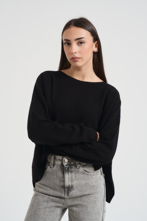 Maglia over donna scollo a barca nera - 2