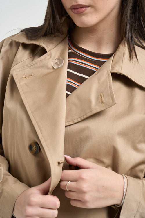 Trench donna corto doppiopetto beige - 2