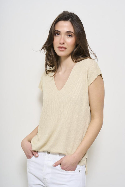 T-shirt donna scollo V beige