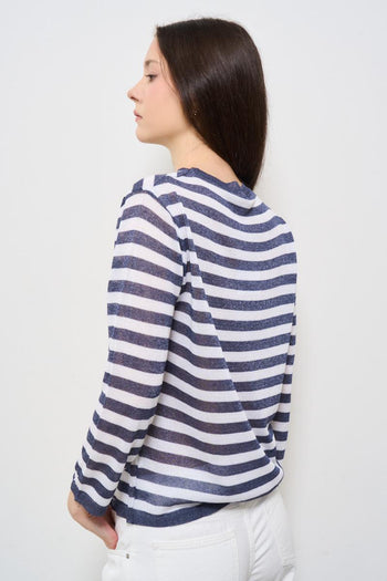 Maglia donna girocollo a righe blu - 4