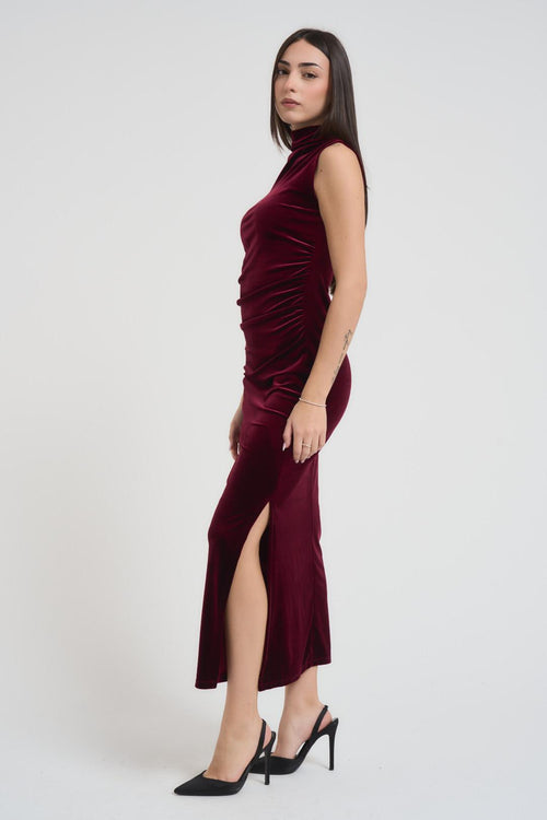Abito donna lungo in velluto bordeaux - 2