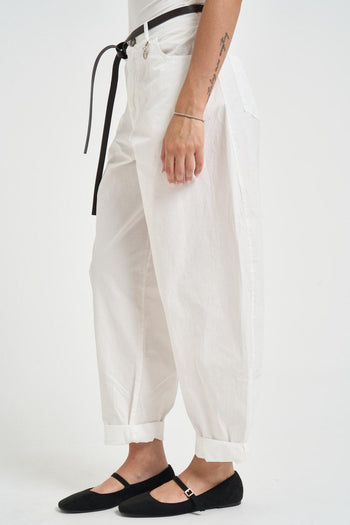 Pantalone donna barrel fit bianco - 3
