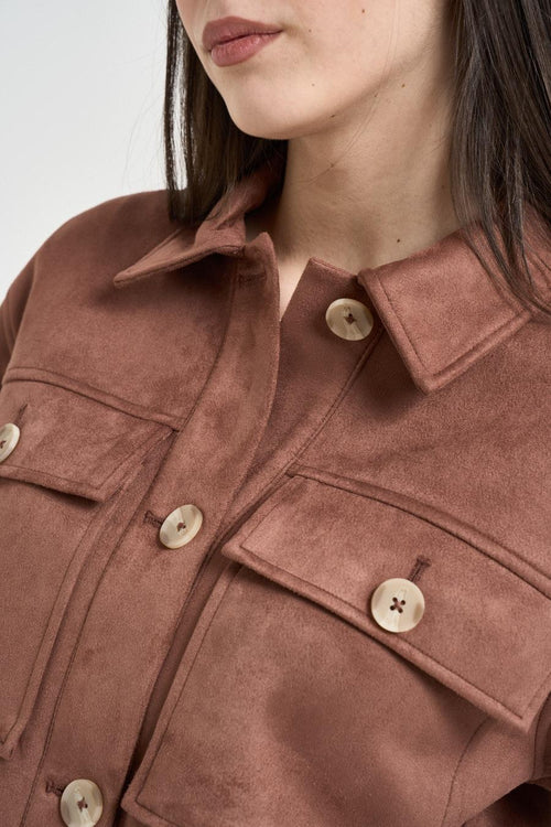 Giubbotto donna in suede marrone - 2