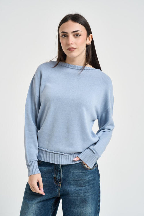 Maglia donna scollo a barca celeste