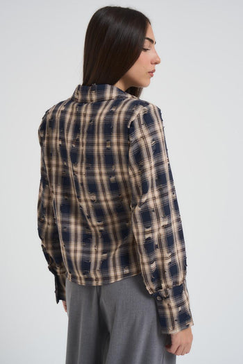 Camicia donna tartan beige e blu - 5