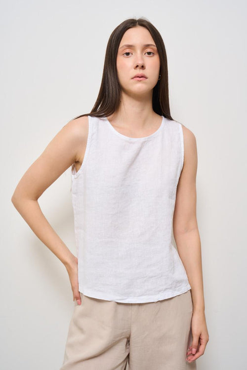 Top donna in lino bianco - 1
