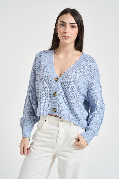 Cardigan donna in maglia azzurro