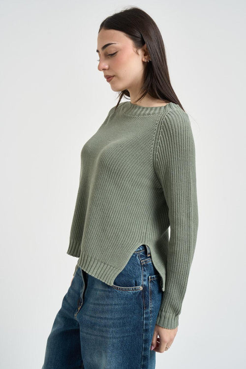 Maglia donna con spacchi verde militare - 2