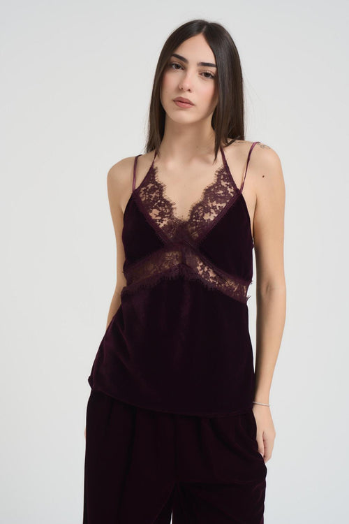 Top donna in velluto bordeaux - 2