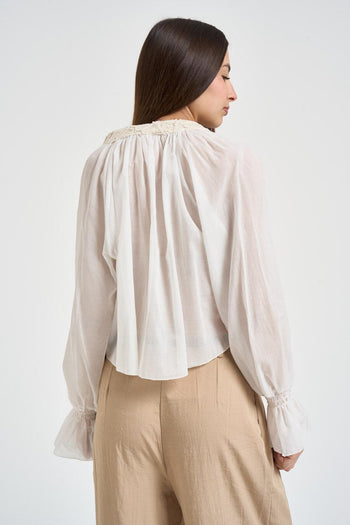Blusa donna bianca in voile di cotone - 4