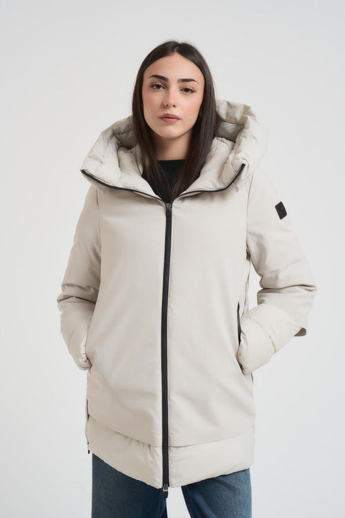 Giacca donna collo alto e cappuccio panna