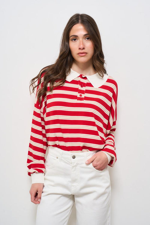 Polo donna rossa a righe