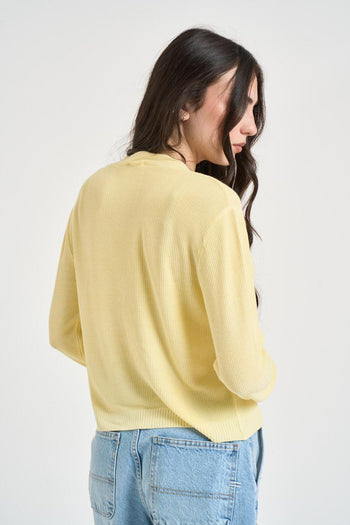 Cardigan donna in maglia giallo pastello - 3
