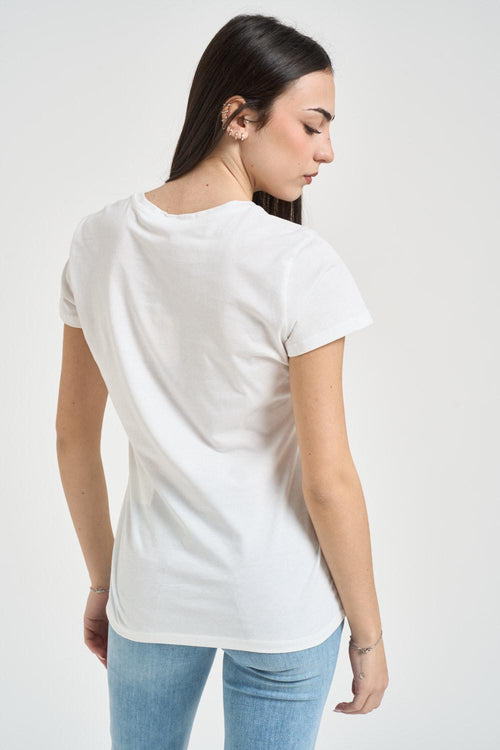 T-shirt donna girocollo con strass bianca - 2