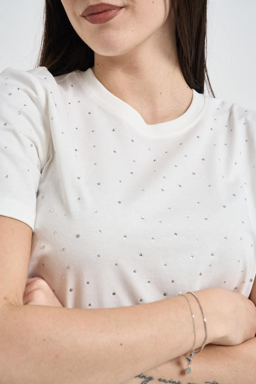 T-shirt donna con strass bianca - 2