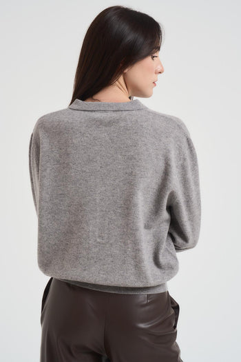 Maglione pullover donna collo polo grigio - 5
