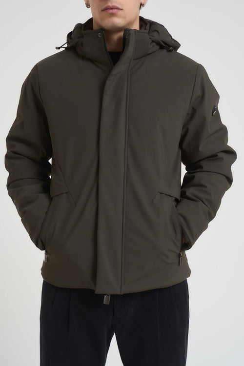 Giubbotto uomo con cappuccio verde militare