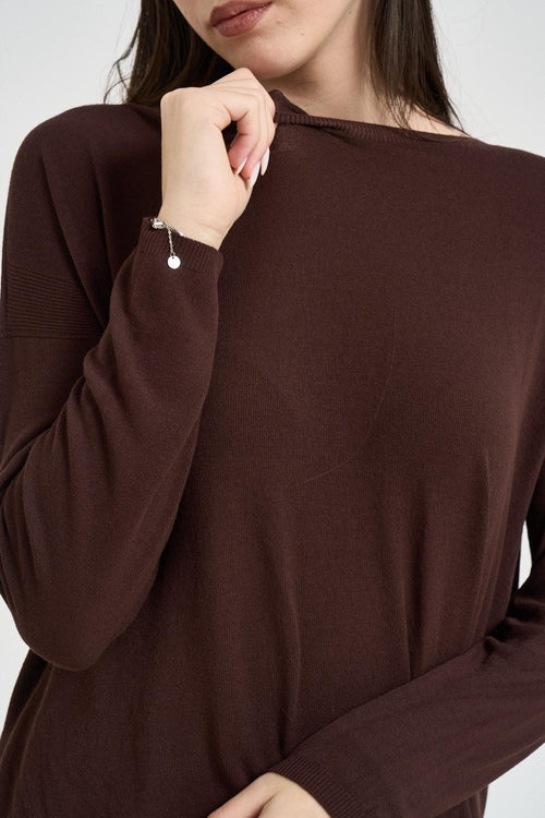 Maglia donna scollo a barca marrone cioccolato - 2