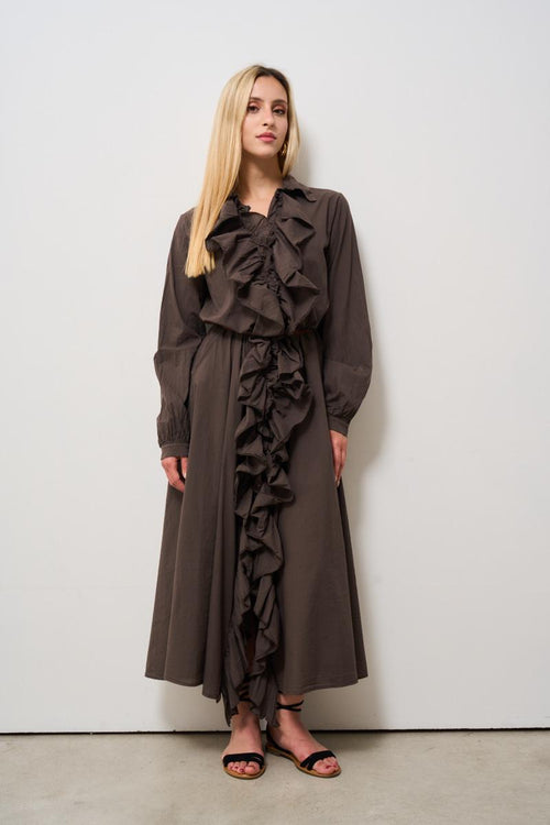 Abito donna lungo con rouches marrone