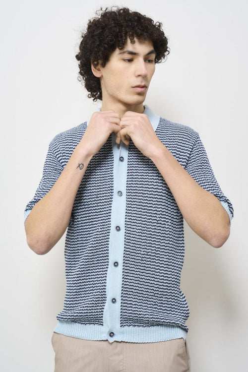 Polo uomo in maglia bicolor celeste - 2