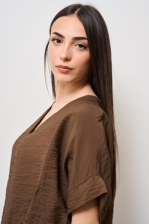 T-shirt donna scollo a V marrone - 2