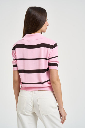 Polo donna a righe rosa e marrone - 3