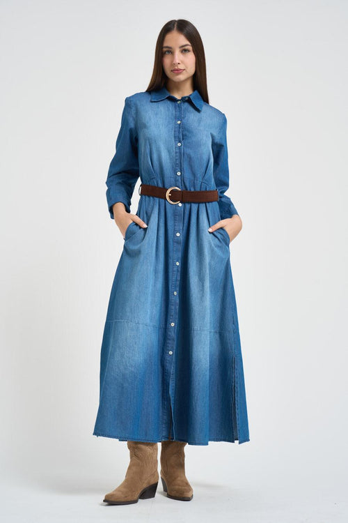 Abito donna lungo in denim blu - 1