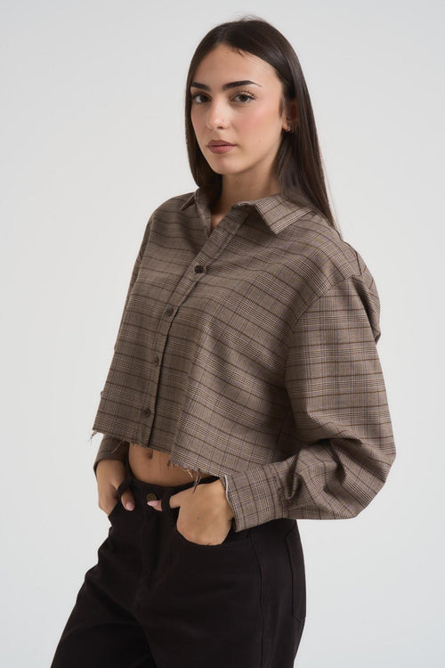 Camicia donna a quadri marrone - 2