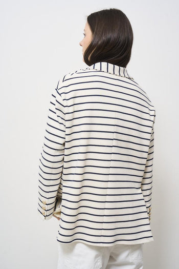Women's single-breasted white and blue striped jacket - 5