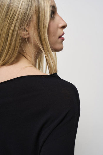 Women's black boat neck sweater - 5
