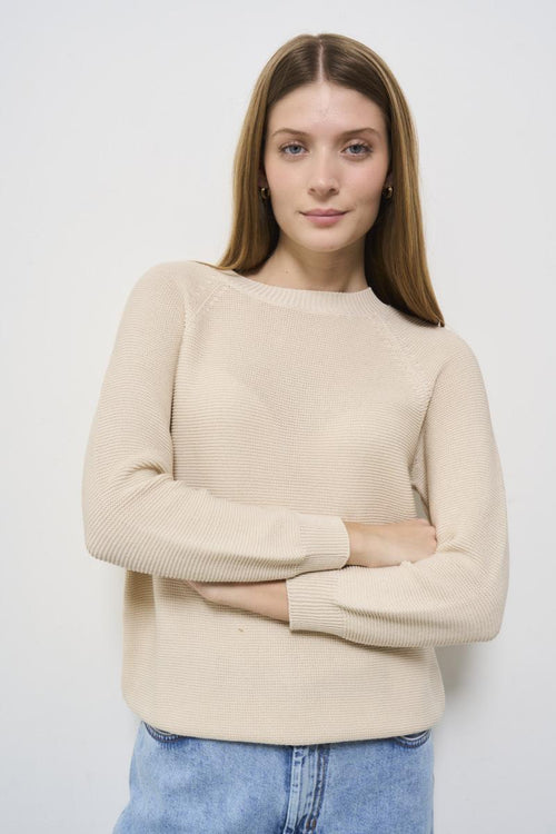 Women's ecru crew neck sweater - 2