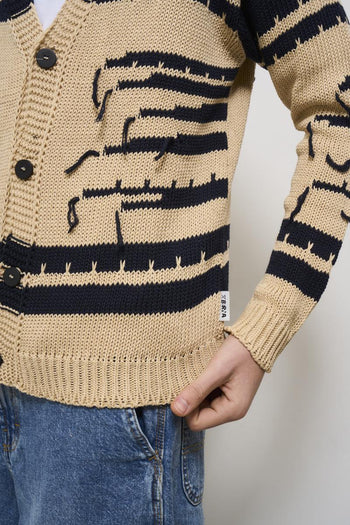 Cardigan uomo a righe beige - 3