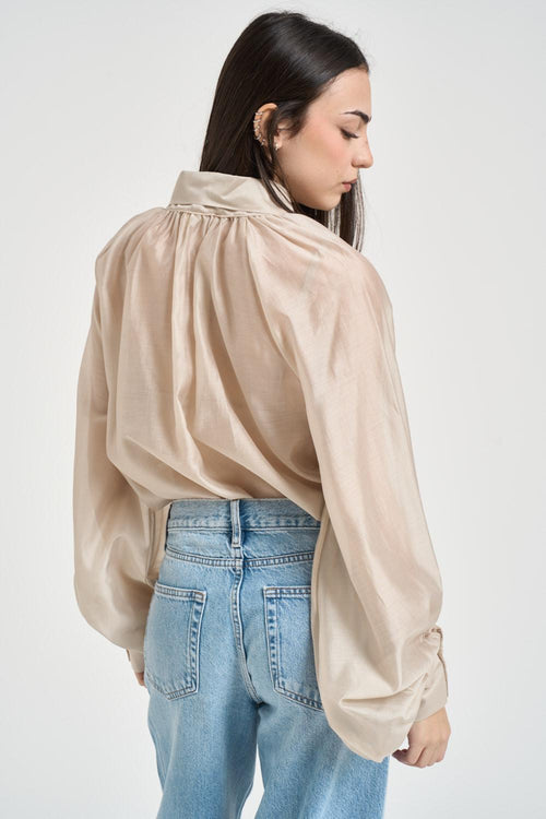 Camicia donna con fiocco beige - 2