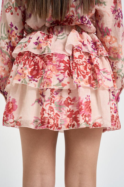 Minigonna donna a balze rosa - 2