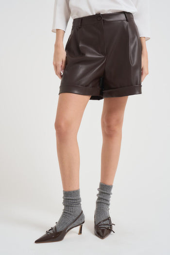 Short donna in ecopelle moro - 3