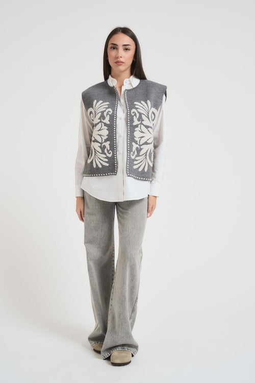 Gilet donna in jacquard grigio - 1