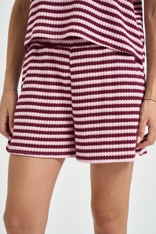 Shorts donna a righe rosa e bordeaux - 1