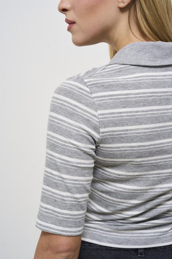 Women's grey and white striped polo shirt - 4
