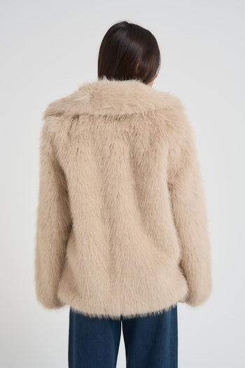 Eco pelliccia donna corta beige - 4