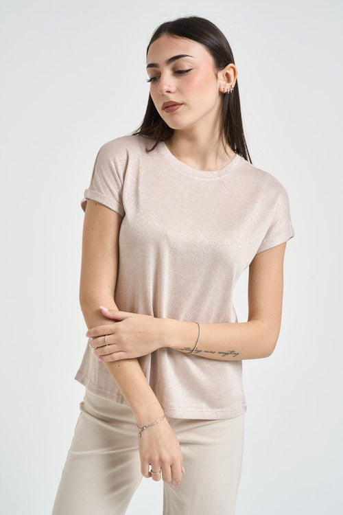 T-shirt donna effetto brillante cipria