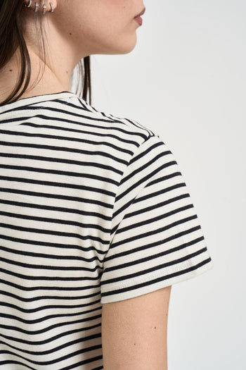T-shirt donna girocollo a righe bianca e nera - 4