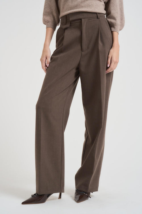 Pantalone donna palazzo con pences tortora