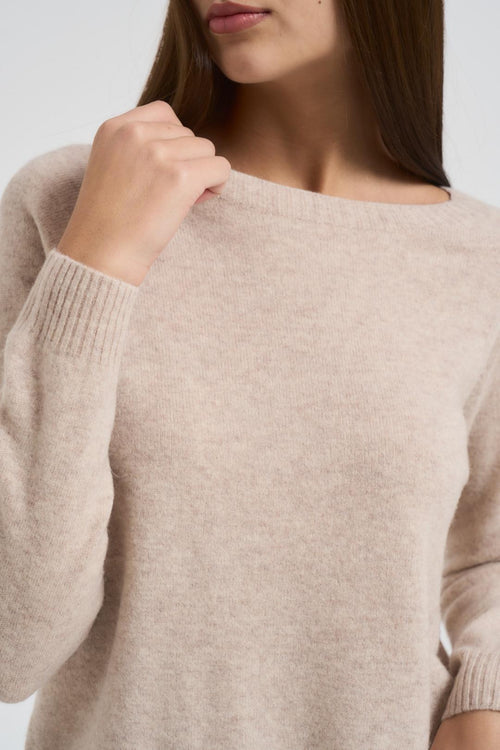Maglia donna scollo a barchetta beige - 2