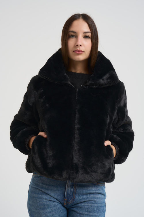 Ecopelliccia donna corta reversibile nera