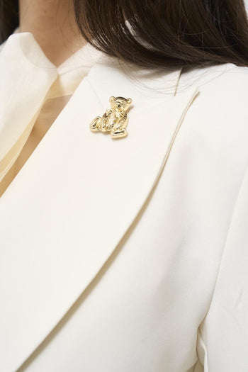 Cream women's jacket with brooch - 4