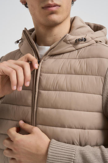 Piumino uomo con manica in maglia beige - 3