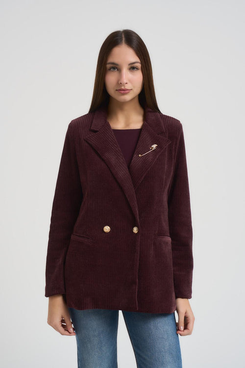 Blazer donna in velluto a coste bordeaux