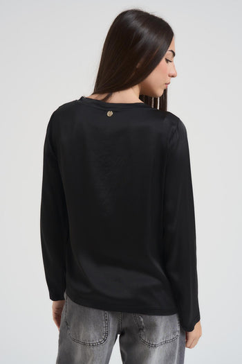 Blusa donna girocollo satinata nero - 3