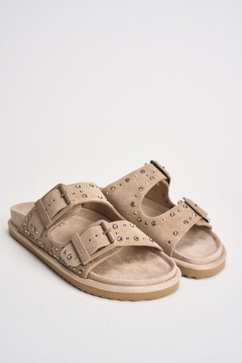 Sandalo donna in suede beige con borchie - 3
