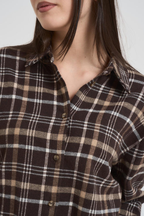 Camicia donna a quadretti marrone - 2